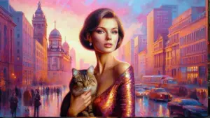 medium-width (300x169 px) Illustration - Berlins seltsamer Katzenkult - Frau mit Katze