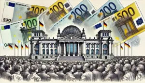 Illustration Reichstag / Bundestag mit Volk und Geld